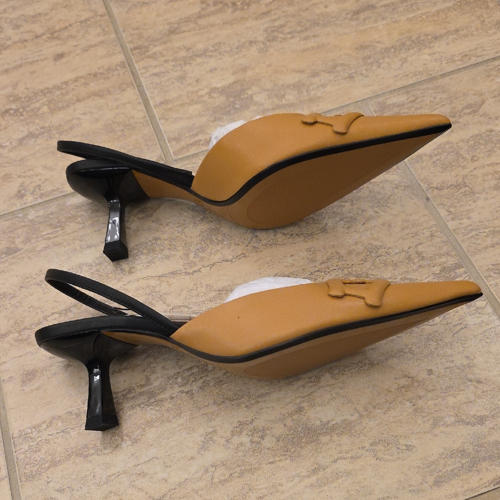 Zara Camel Pointed Toe Heels with Black Slingback - Picture 3 of 6